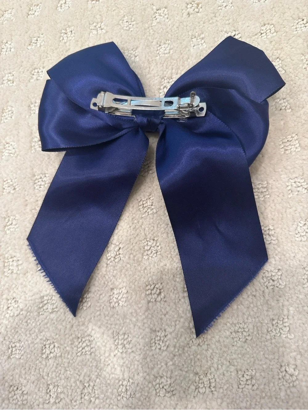 Navy Blue Satin Oversized Bow Hair Barrette Coquette Preppy